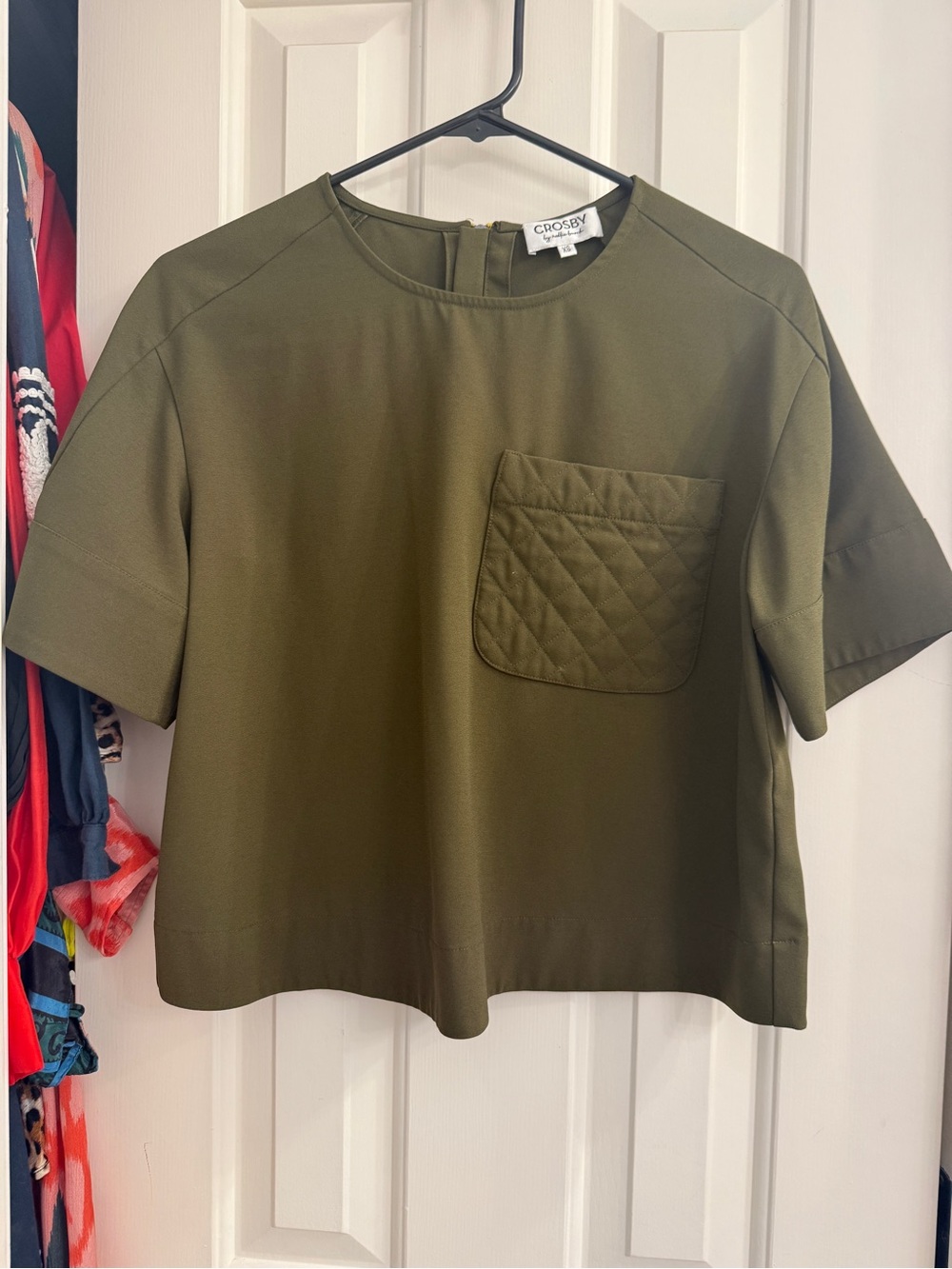 Crosby by Mollie Burch. Olive Green Quilted Pocket Short-Sleeve Top